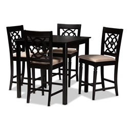 Baxton Studio Arden Modern and Contemporary Sand Fabric Upholstered Espresso Brown Finished 5-Piece Wood Pub Set